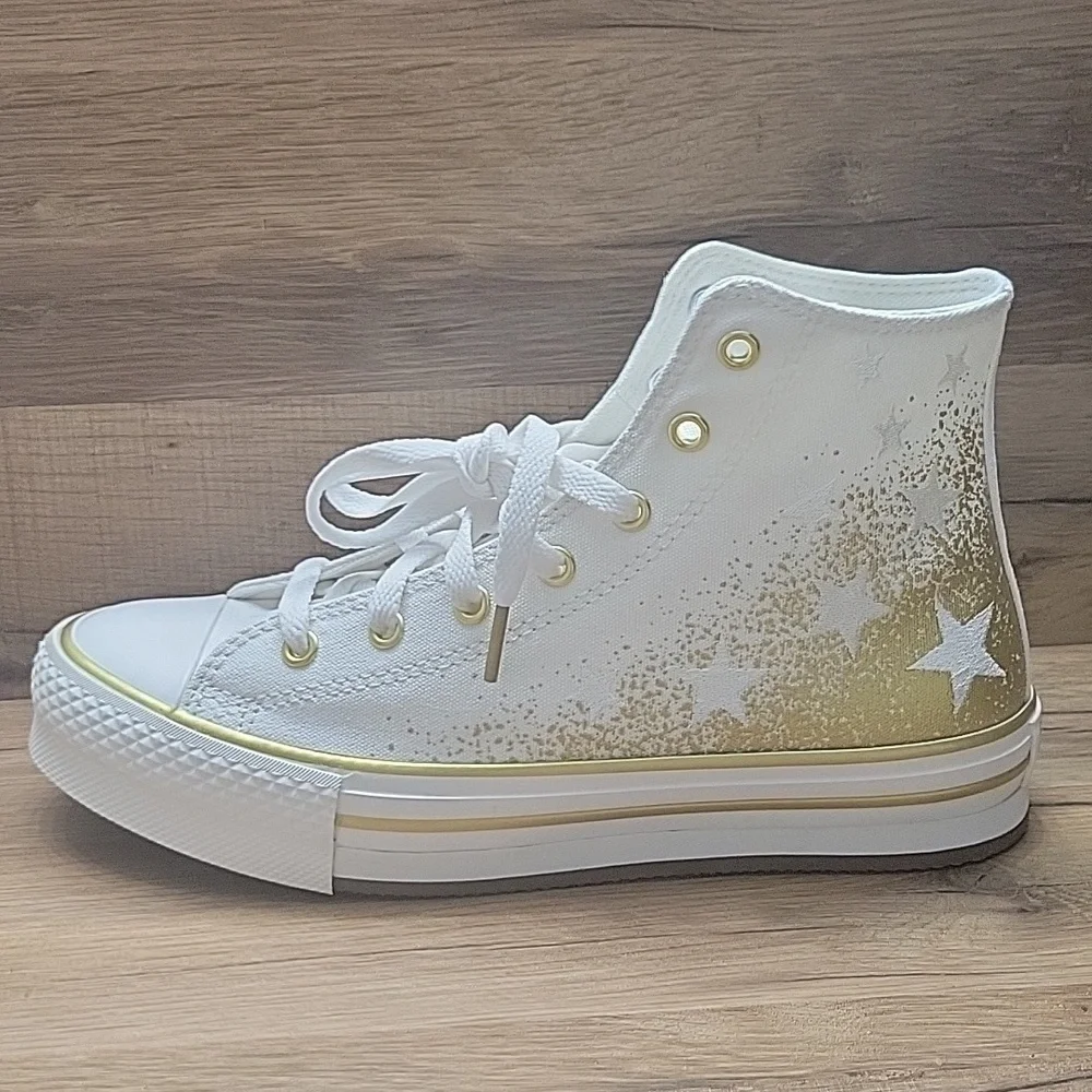 Converse White and Gold High-Top Sneakers Classic Style Size 7.5 Women